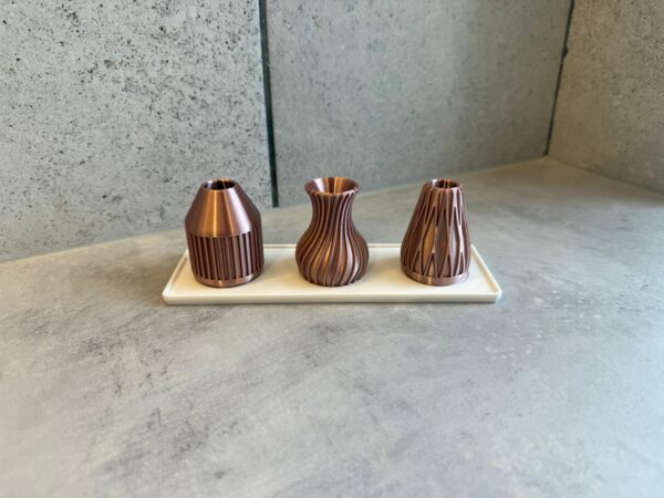 Set van 3 mini-vaasjes in roségoud – inclusief keramiek-look displayplateau - Afbeelding 2