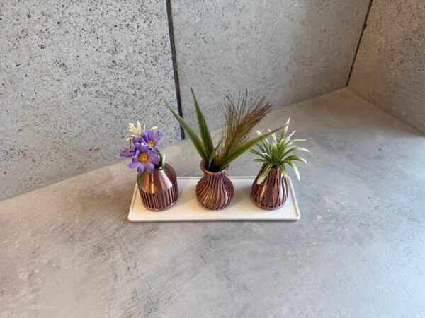 Set van 3 mini-vaasjes in roségoud – inclusief keramiek-look displayplateau - Afbeelding 4